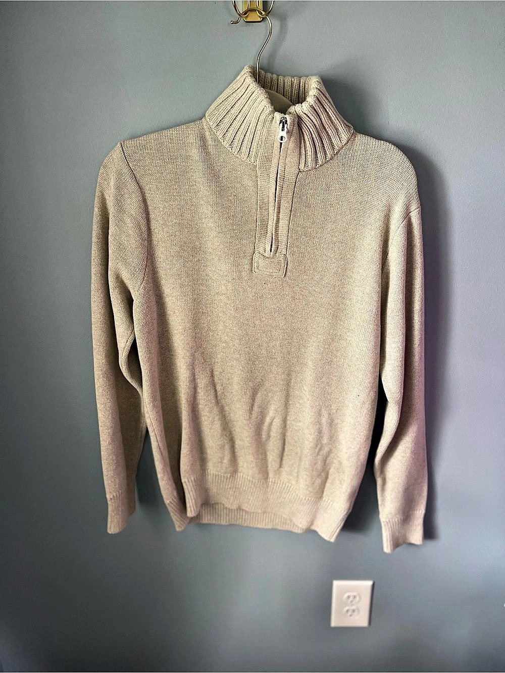 J.Crew Heritage Cotton Quarter-Zip Sweater Beige Medium